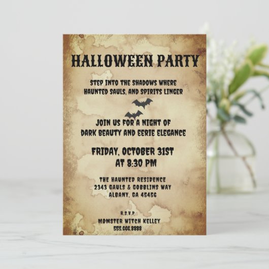gotische uitnodiging - Spooky Bats & Aged (Staand voorkant)