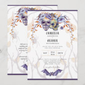 Gotische uitnodiging voor trouwfeest Paarse Sinaas (Voorkant / Achterkant)