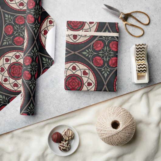 Gotische Valentijn Rode Rozen Cadeaupapier (Crafts)