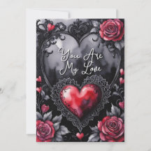 Gotische Valentijn Rood Hartjes Zwarte Kant & Roze