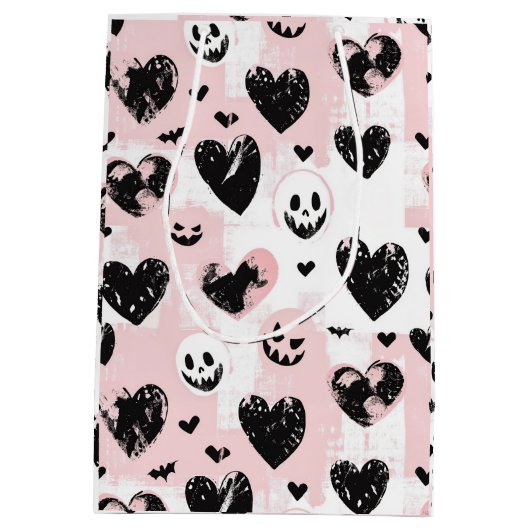Gotische Valentijn Zwart en Roze Harten Medium Cadeauzakje (Achterkant)