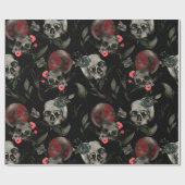 Gotische Valentijnsdag Rood Zwart Rozen Schedels Cadeaupapier (Vlak)