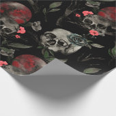Gotische Valentijnsdag Rood Zwart Rozen Schedels Cadeaupapier (Hoek)