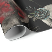 Gotische Valentijnsdag Rood Zwart Rozen Schedels Cadeaupapier (Rol Hoek)