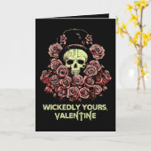 Gotische Valentijnsschedel met rozen Kaart (Gele Bloem)
