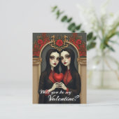 Gotische Valentijnstweeling met Rode Hart Briefkaart (Staand voorkant)