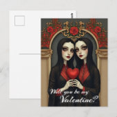 Gotische Valentijnstweeling met Rode Hart Briefkaart (Voorkant / Achterkant)