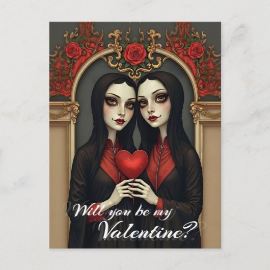 Gotische Valentijnstweeling met Rode Hart Briefkaart (Voorkant)