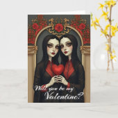Gotische Valentijnstweeling met Rode Hart Kaart (Gele Bloem)