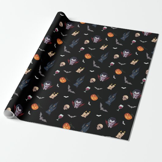 🧛♂️ Gotische Vampier Halloween Black Wrap 🎁🖤 Cadeaupapier (Uitgerold)
