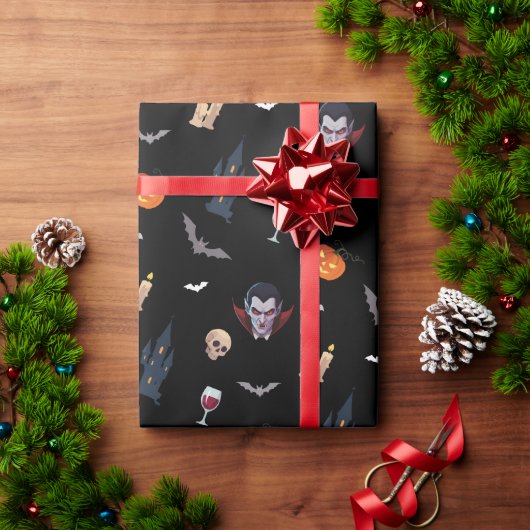 🧛♂️ Gotische Vampier Halloween Black Wrap 🎁🖤 Cadeaupapier (Feestdagen Geschenken)
