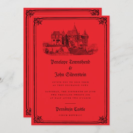 Gotische Vampier Kasteel Grens Rode Huwelijk Kaart (Voorkant / Achterkant)