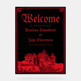 Gotische vampier kasteelrand zwart rood bruiloft  acryl bord
