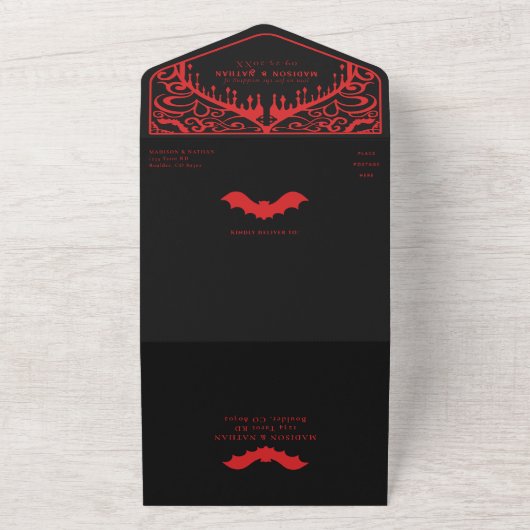 Gotische Vampier Kathedraal Bruiloft All In One Uitnodiging (Buitenkant)