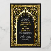 Gotische Vampier Kathedraal Huwelijk All-in-One Folie Uitnodiging (Voorkant)