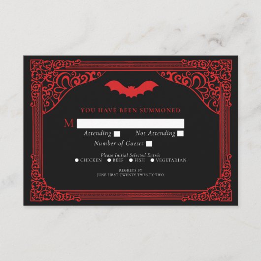 Gotische Vampier Kathedraal Huwelijk RSVP Informatiekaartje (Voorkant)