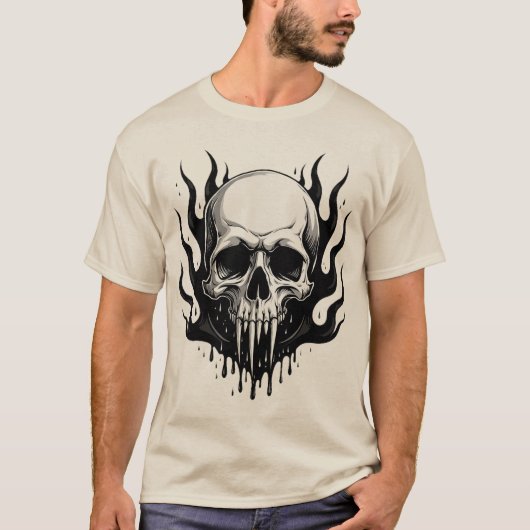 Gotische Vampier Schedel met Druppelende Zwarte Vl T-shirt (Voorkant)