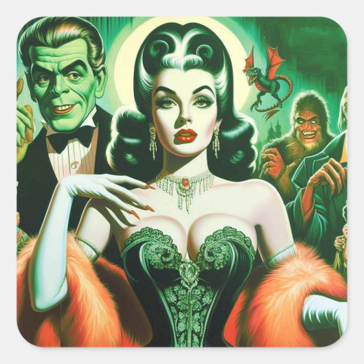  Gotische Vampier Vrouw Vierkante Sticker (Voorkant)