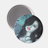 Gotische vampier vrouw zwart haar originele kunst magneet (Voorkant / Achterkant)