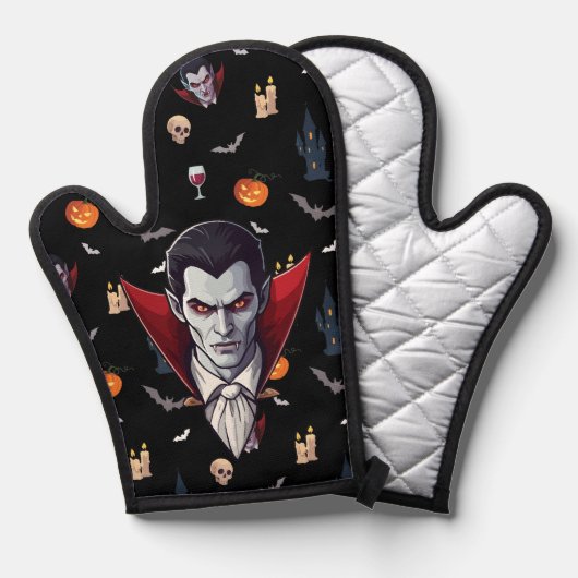 🧛♂️ Gotische Vampier Zwarte Oven Mitt Set 🎃🖤 Ovenwant (Voorkant / Achterkant)