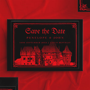 Gotische Vampierenkasteel Grens Zwart Rood Bruilof Save The Date