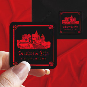 Gotische Vampierenkasteel Zwarte Rode Bruiloft Vierkante Sticker