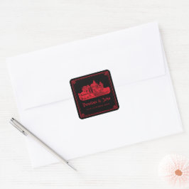 Gotische Vampierenkasteel Zwarte Rode Bruiloft Vierkante Sticker
