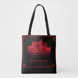 Gotische Vampierenkasteelrand Zwarte Rode Bruiloft Tote Bag