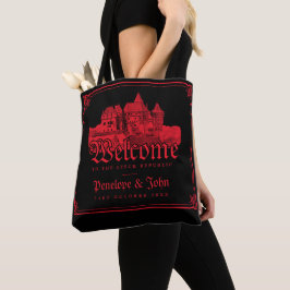 Gotische Vampierenkasteelrand Zwarte Rode Bruiloft Tote Bag