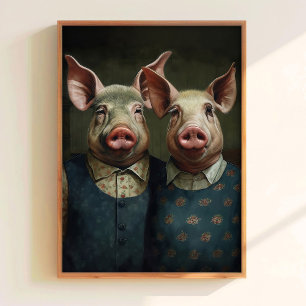 Gotische varken muurprint Funny varken poster vint