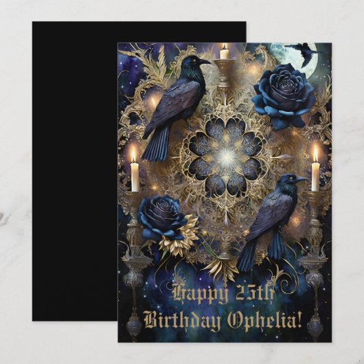 Gotische Verjaardag Kaart Blauw (Voorkant / Achterkant)