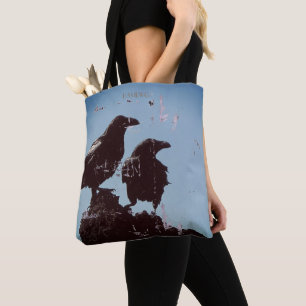Gotische, versleten raventas ontwerp boodschappent tote bag