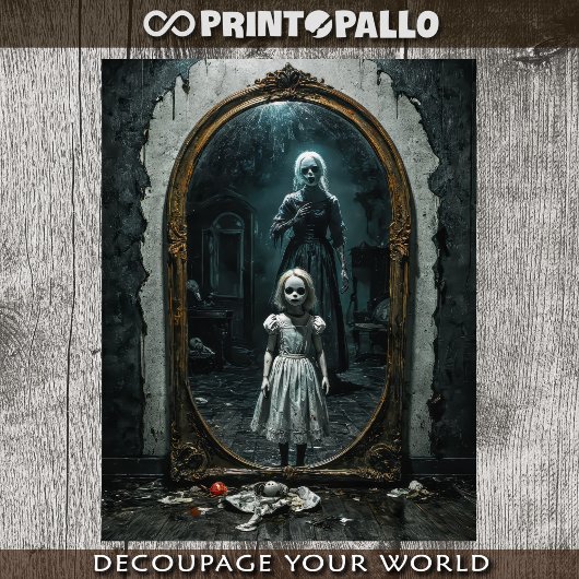 Gotische vervloekte pop uit een spiegel tissuepapier