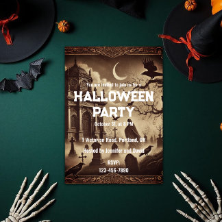 Gotische Victoriaans begraafplaats Halloween Party Kaart