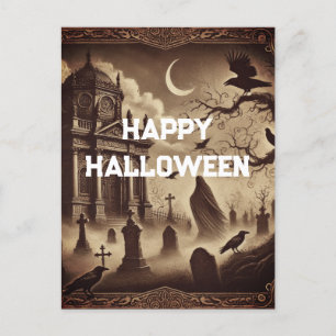 Gotische Victoriaans begraafplaats Happy Halloween Feestdagenkaart