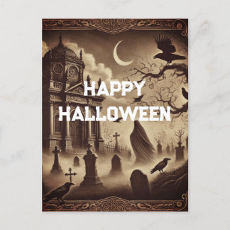 Gotische Victoriaans begraafplaats Happy Halloween Feestdagenkaart