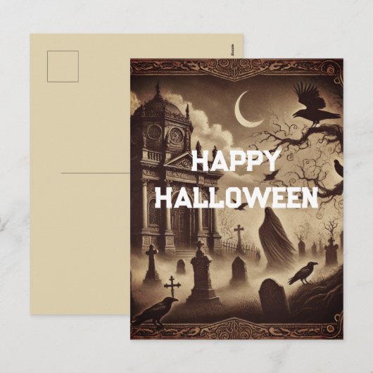 Gotische Victoriaans begraafplaats Happy Halloween Feestdagenkaart (Voorkant / Achterkant)