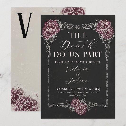 Gotische Victoriaans huwelijksfeest uitnodiging (Voorkant / Achterkant)