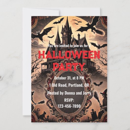 Gotische Victoriaans oude  Halloween Party Kaart (Voorkant)