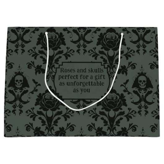 Gotische Victoriaans Schedel & Roos Damask Gift Ba Groot Cadeauzakje (Voorkant)