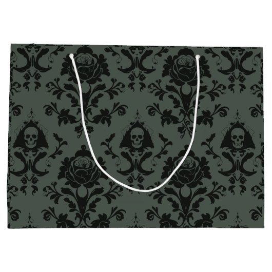 Gotische Victoriaans Schedel & Roos Damask Gift Ba Groot Cadeauzakje (Achterkant)