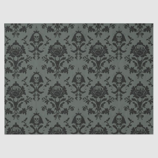 Gotische Victoriaans Schedel & Roos Damask Tissue  Tissuepapier (Voorkant)