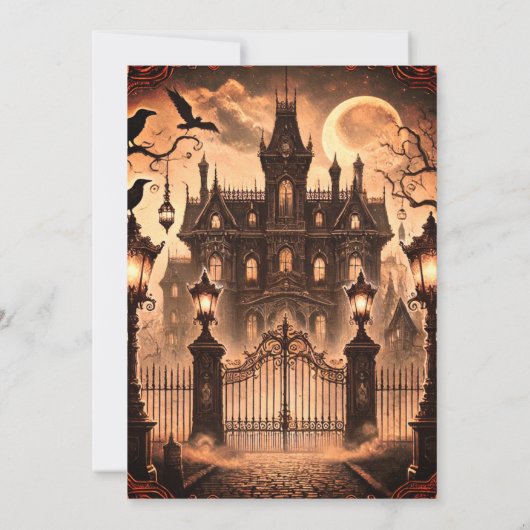 Gotische Victoriaans spookhuis  Halloween Kaart (Achterkant)