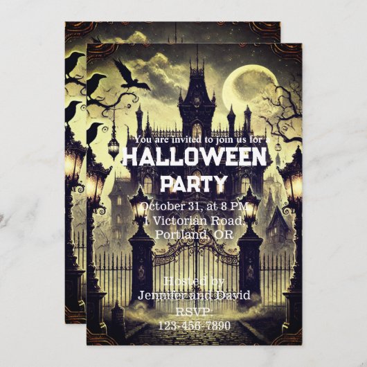 Gotische Victoriaans spookhuis  Halloween Kaart (Voorkant / Achterkant)