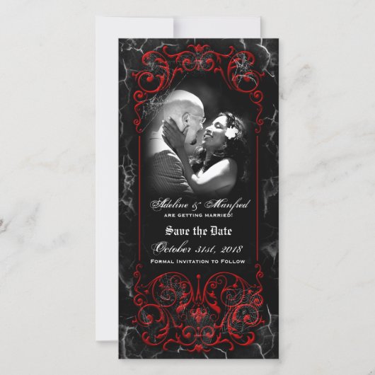 Gotische Victoriaanse Griezelige Rode Aangepaste " Save The Date (Voorkant)