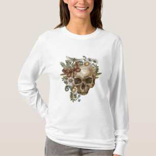 gotische vintage bloem schedel en vlinders t-shirt