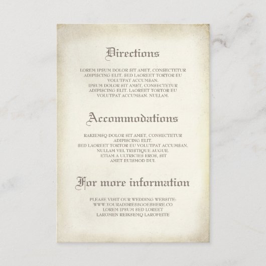 Gotische Vintage bruiloft Details - Informatie Informatiekaartje (Voorkant)