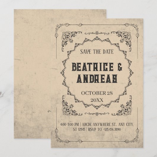 Gotische Vintage bruiloft Save The Date (Voorkant / Achterkant)