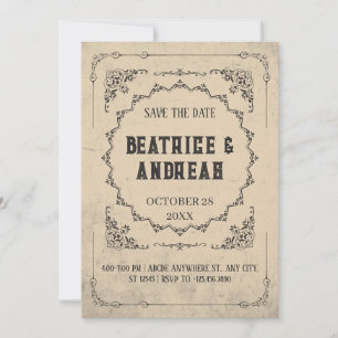 Gotische Vintage bruiloft Save The Date