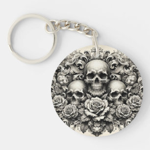 Gotische Vintage Look Elegante Schedels & Rozen Sleutelhanger